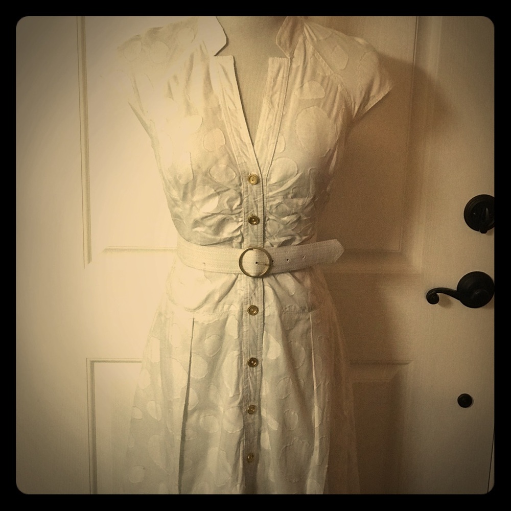 Kay Unger New York White Belted Royal Dress 6